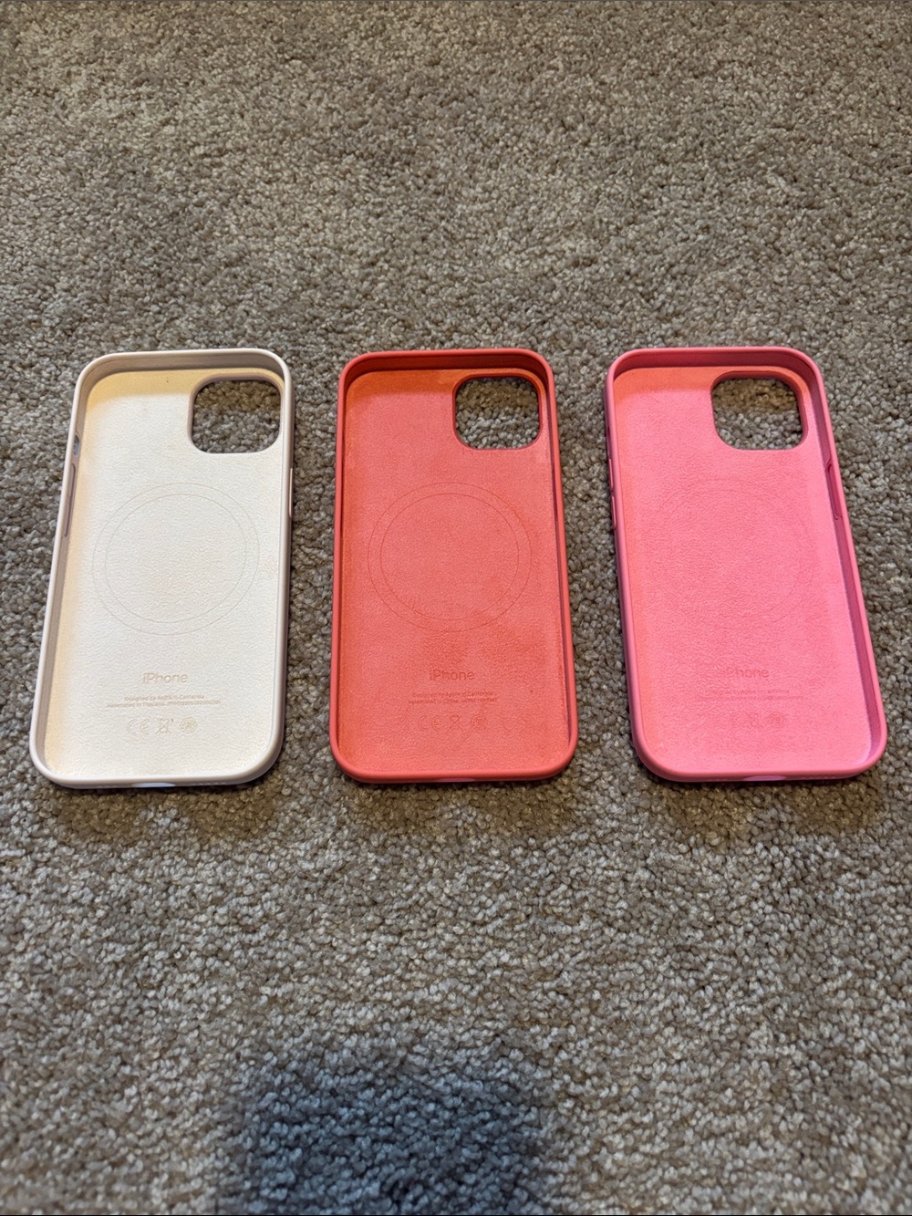 Set of 3 Apple Silicone iPhone15 Cases - Pink / Coral / Cream - Picture 5 of 11